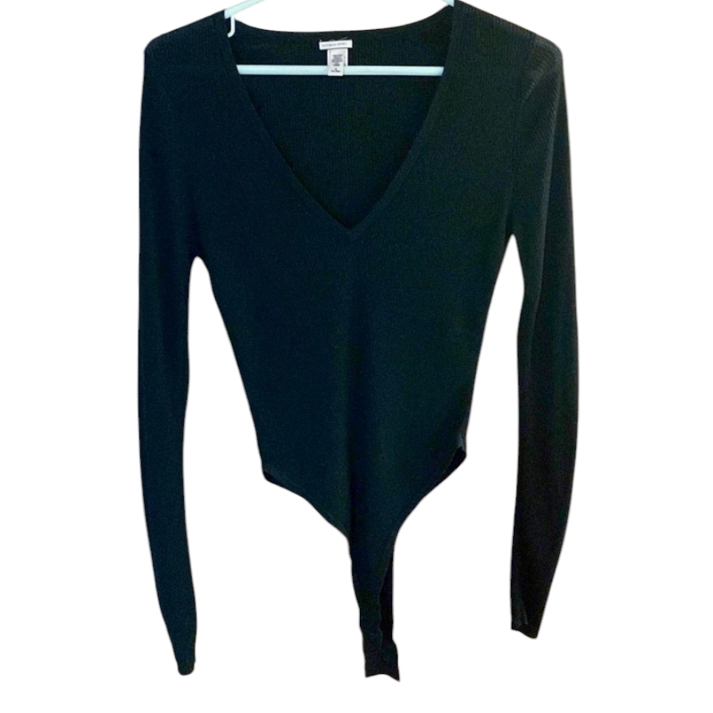Victoria's Secret Black Long Sleeve V-Neck Bodysuit